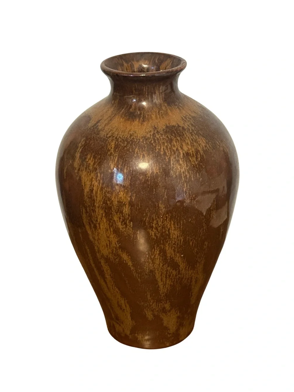 Handmade Brown Ceramic Decorative Vase - Marked ‘91 no artist - 13”x5”